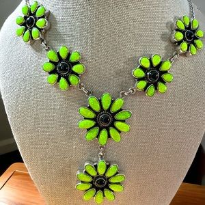 Green Aurora Opals & Black Onyx in Solid Sterling Silver Necklace & Earring Set